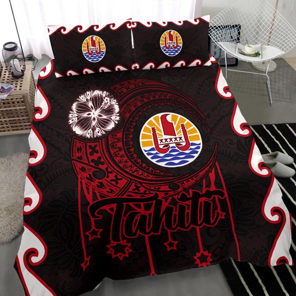 Tahiti Bedding Set French Polynesian Coat of Arms Tribal Style Red Version - Vibe Hoodie Shop