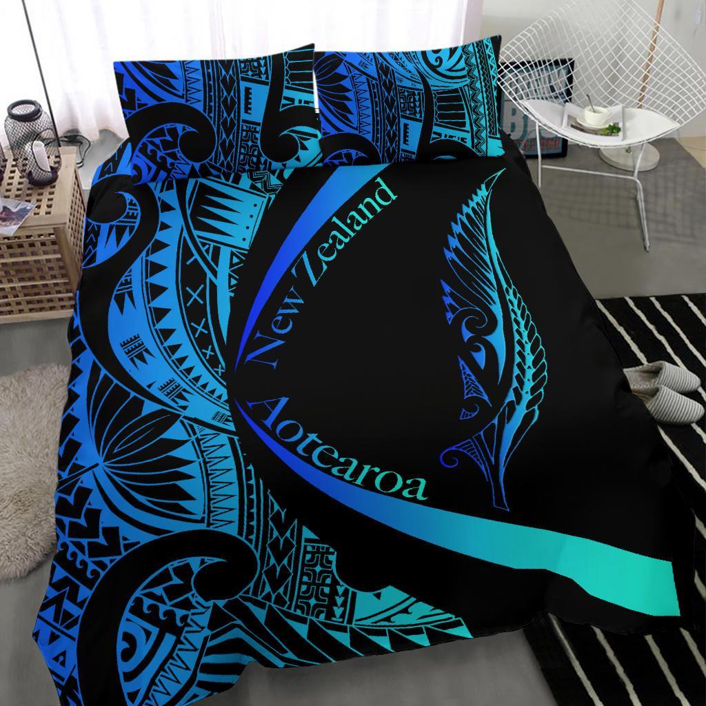 New Zealand Silver Fern Bedding Set Maori Tattoo Circle Style - Blue - Vibe Hoodie Shop