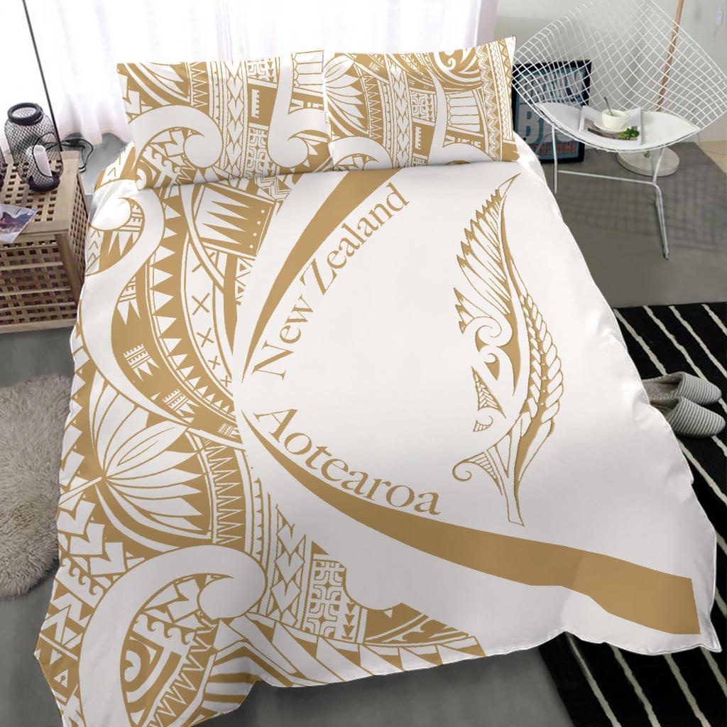 New Zealand Silver Fern Bedding Set Maori Tattoo Circle Style - White - Vibe Hoodie Shop