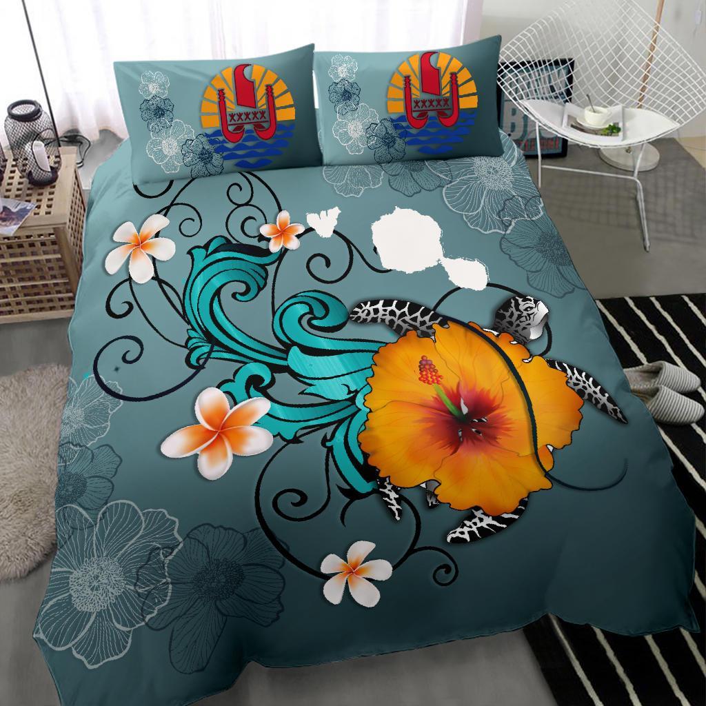 Tahiti Bedding Set - Map Turtle Hibiscus - Vibe Hoodie Shop