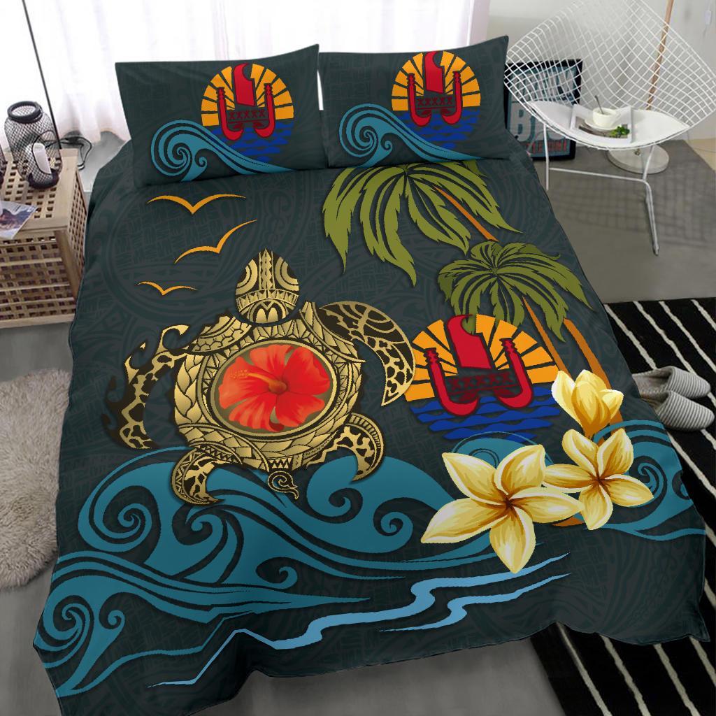 Tahiti Bedding Set - Coat Of Arm Turtle Hibiscus - Vibe Hoodie Shop