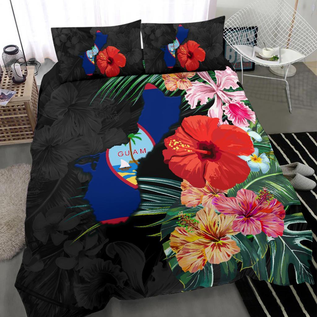 Guam Map - Hibiscus Bedding Set - Vibe Hoodie Shop