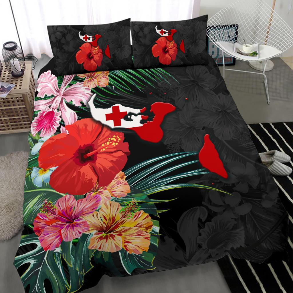 Tonga Map - Hibiscus Bedding Set - Vibe Hoodie Shop