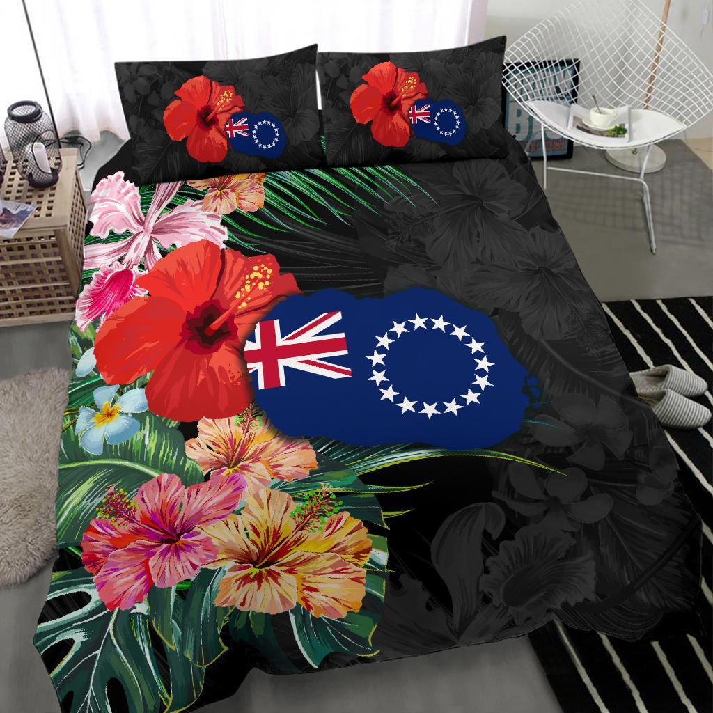 Cook Islands Map - Hibiscus Bedding Set - Vibe Hoodie Shop