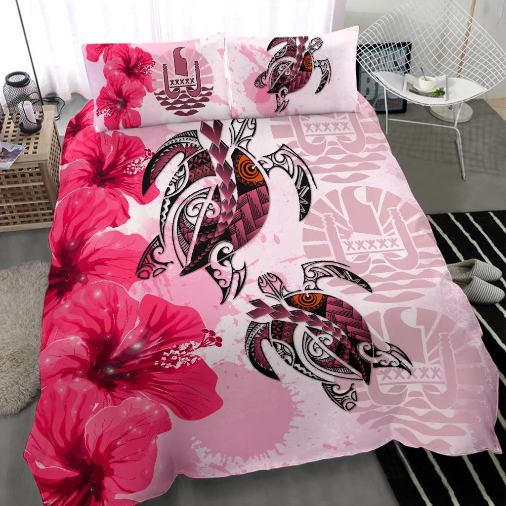 Tahiti Bedding Set - Polynesia Turtle Hibiscus Pink - Vibe Hoodie Shop