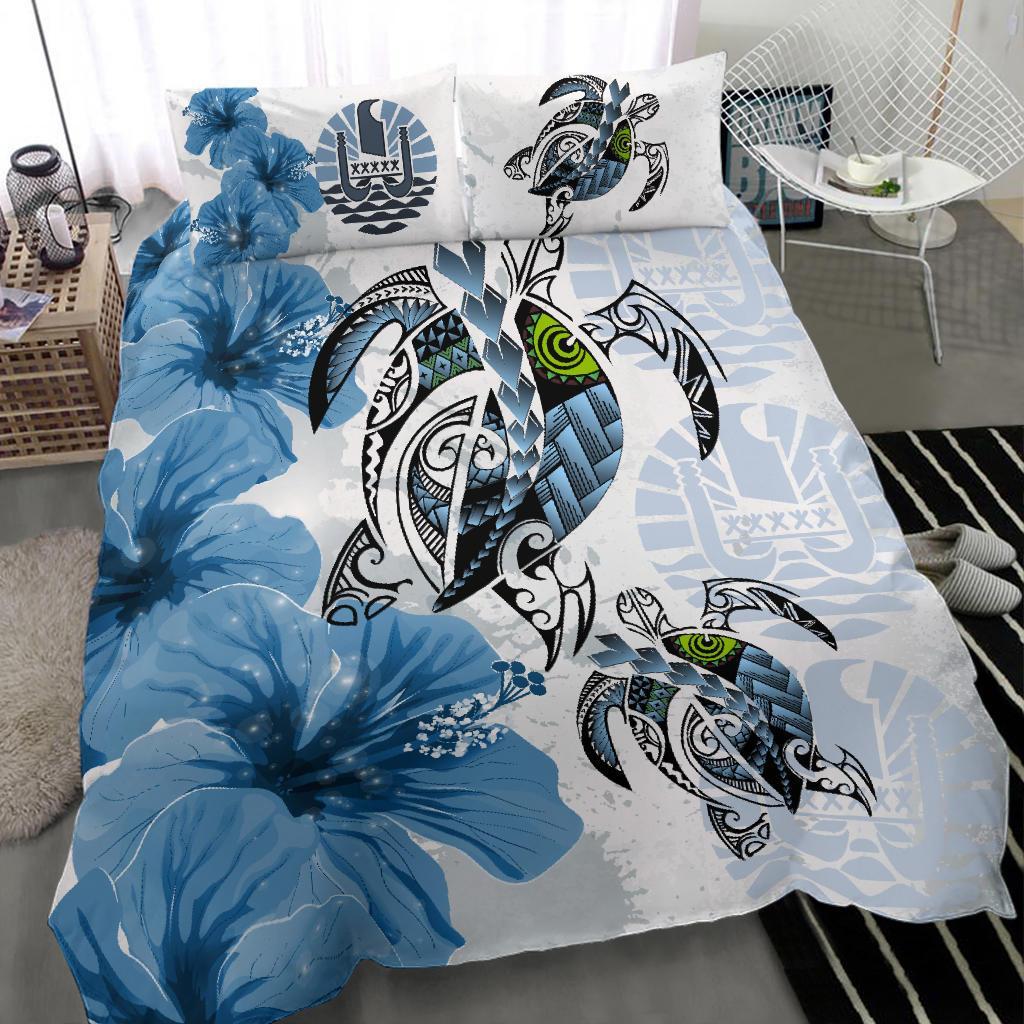 Tahiti Bedding Set - Polynesia Turtle Hibiscus Blue - Vibe Hoodie Shop