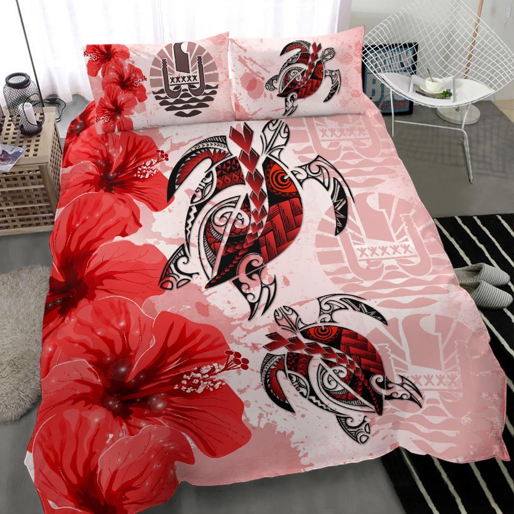 Tahiti Bedding Set - Polynesia Turtle Hibiscus Red - Vibe Hoodie Shop