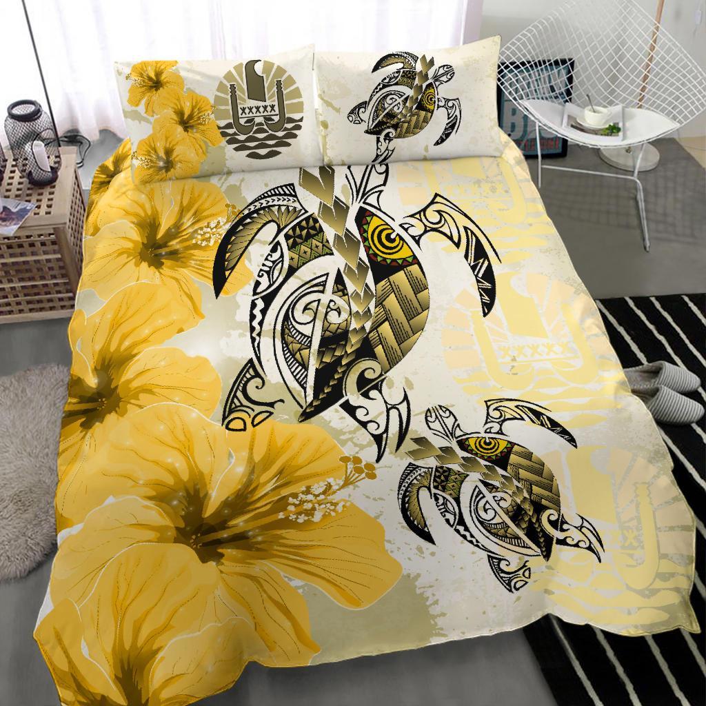 Tahiti Bedding Set - Polynesia Turtle Hibiscus Yellow - Vibe Hoodie Shop