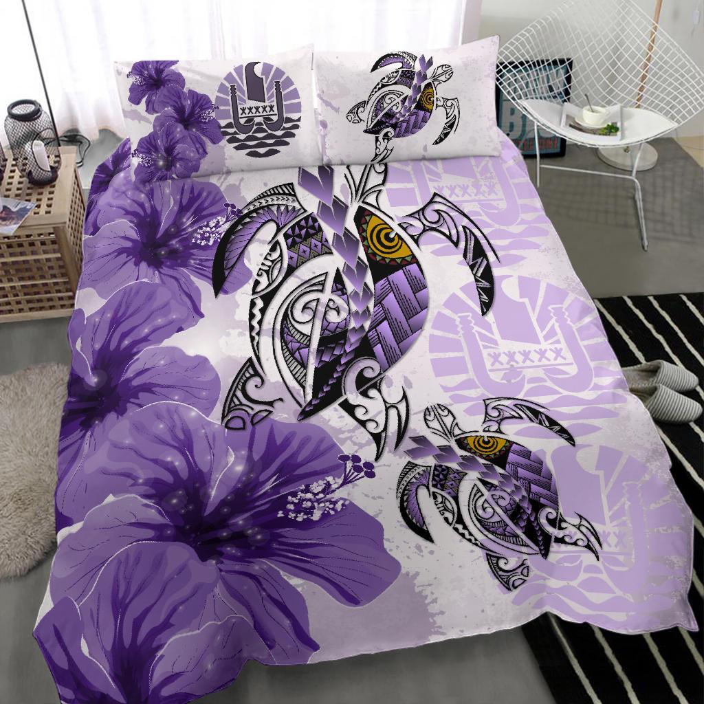 Tahiti Bedding Set - Polynesia Turtle Hibiscus Purple - Vibe Hoodie Shop