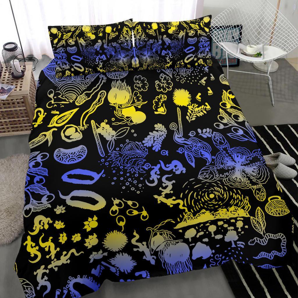 Aboriginal Bedding Set, Lizard Snakes Australian Animals Golden Wattle - Vibe Hoodie Shop