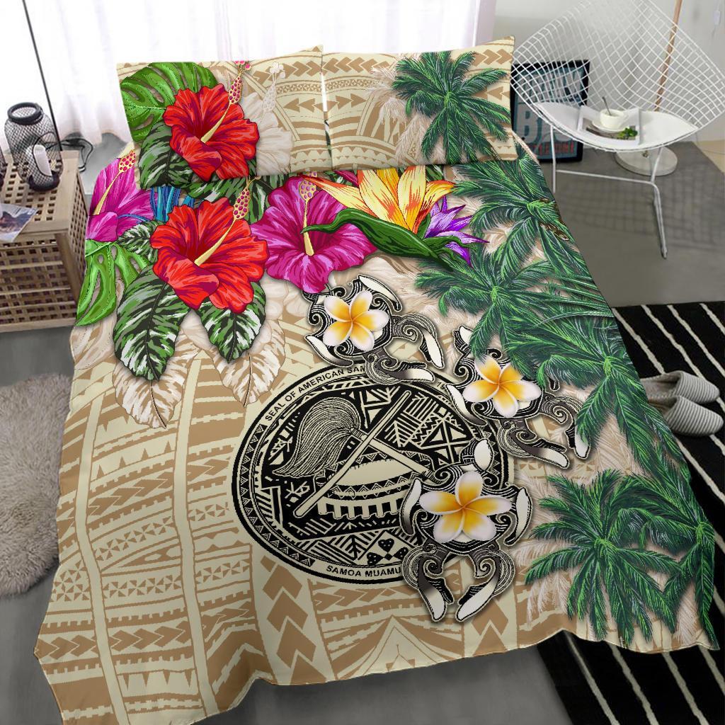 American Samoa Bedding Set - Hibiscus Turtle Tattoo Beige - Vibe Hoodie Shop