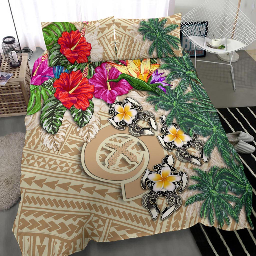 Vanuatu Bedding Set - Hibiscus Turtle Tattoo Beige - Vibe Hoodie Shop