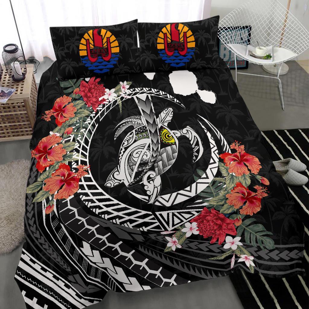 Tahiti Bedding Set - Polynesia Map Turtle Hibiscus - Vibe Hoodie Shop