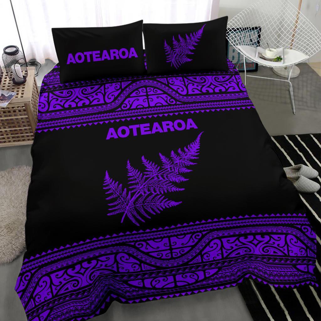 Aotearoa New Zealand Maori Bedding Set Silver Fern - Purple - Vibe Hoodie Shop