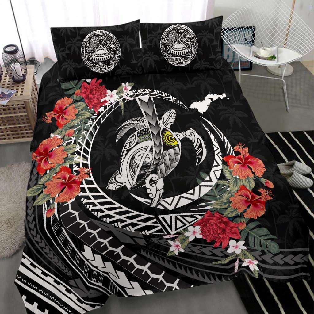 American Samoa Bedding Set - Polynesia Map Turtle Hibiscus - Vibe Hoodie Shop