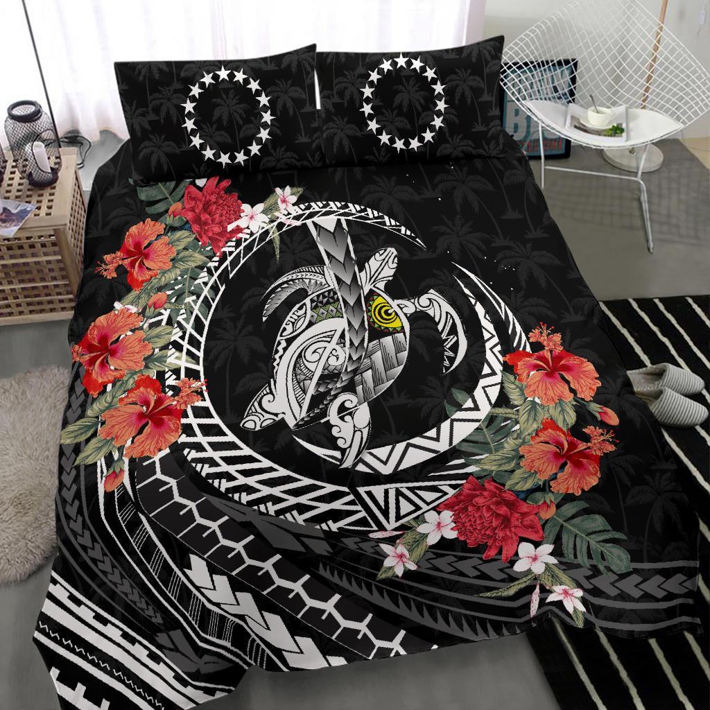 Cook Islands Bedding Set - Polynesia Map Turtle Hibiscus - Vibe Hoodie Shop