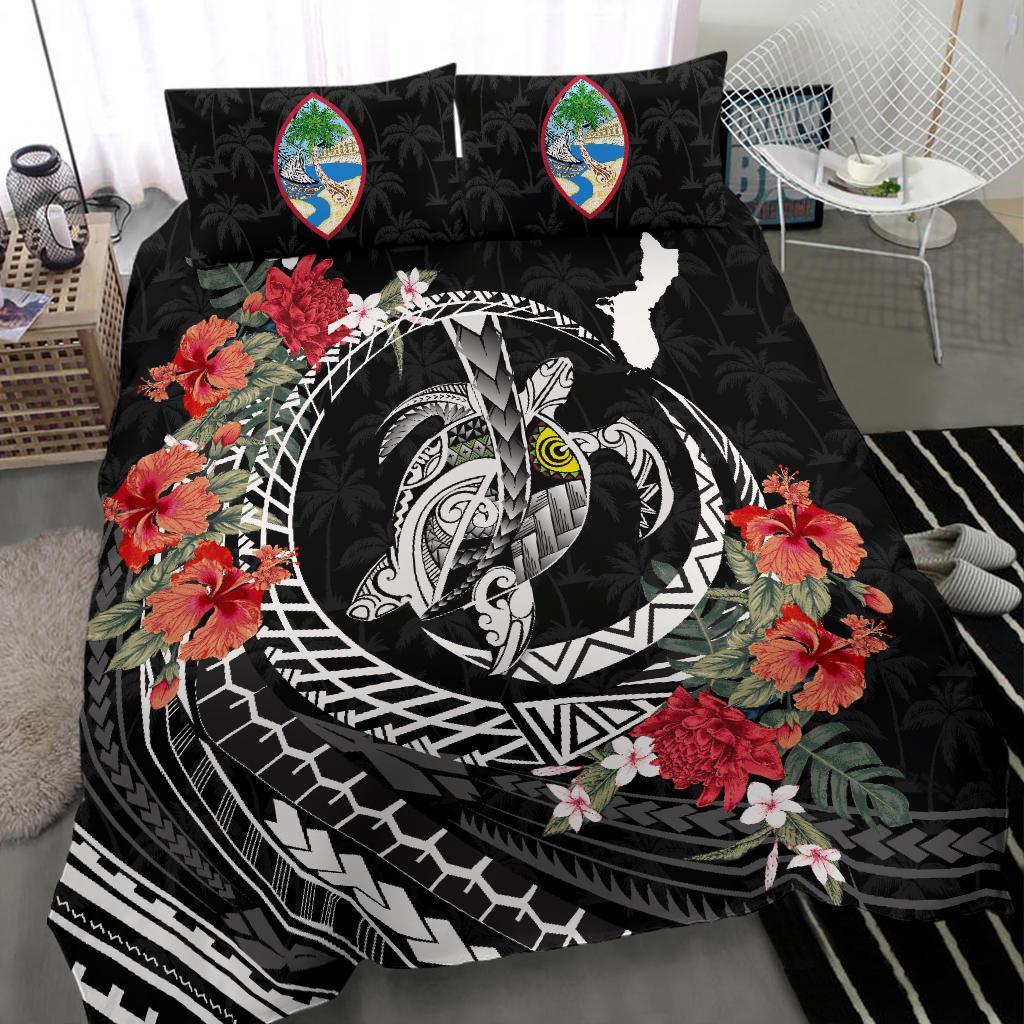 Guam Bedding Set - Polynesia Map Turtle Hibiscus - Vibe Hoodie Shop