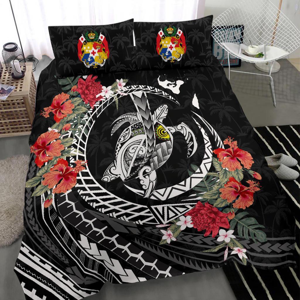 Tonga Bedding Set - Polynesia Map Turtle Hibiscus - Vibe Hoodie Shop