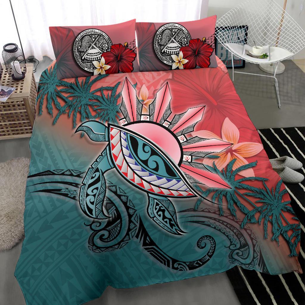 American Samoa Bedding Set - Polynesian Turtle and Sun - Vibe Hoodie Shop