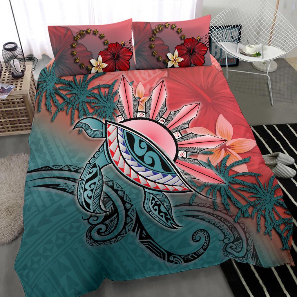 Cook Islands Bedding Set - Polynesian Turtle and Sun - Vibe Hoodie Shop