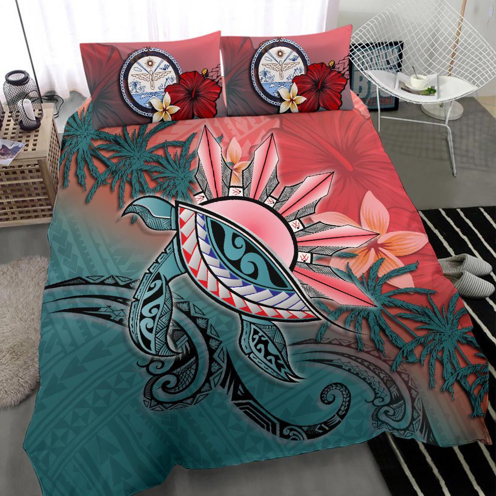 Marshall Islands Bedding Set - Polynesian Turtle and Sun - Vibe Hoodie Shop