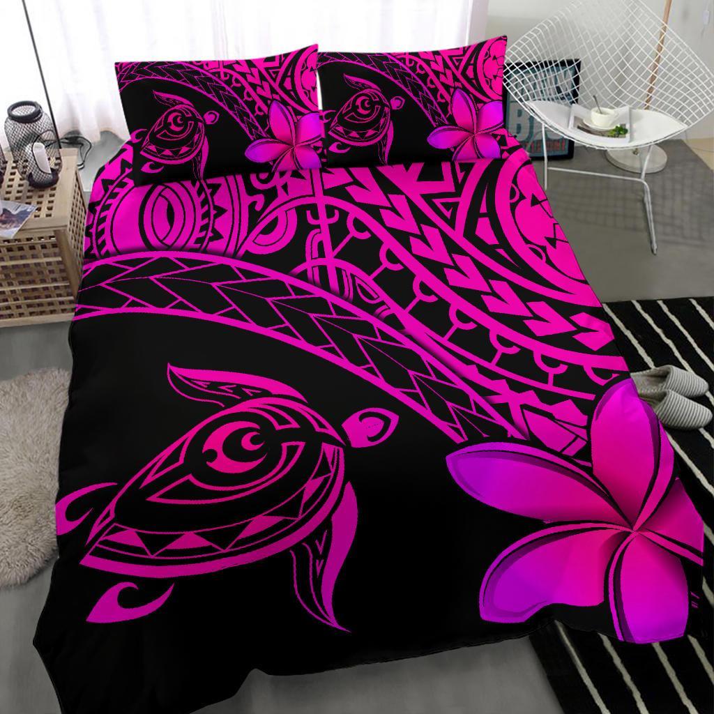 Tahiti Tribal Turtle Plumeria Bedding Set - Pink - Vibe Hoodie Shop