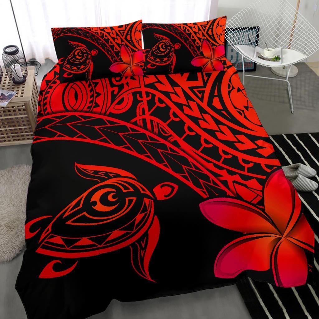 Tahiti Tribal Turtle Plumeria Bedding Set - Red - Vibe Hoodie Shop