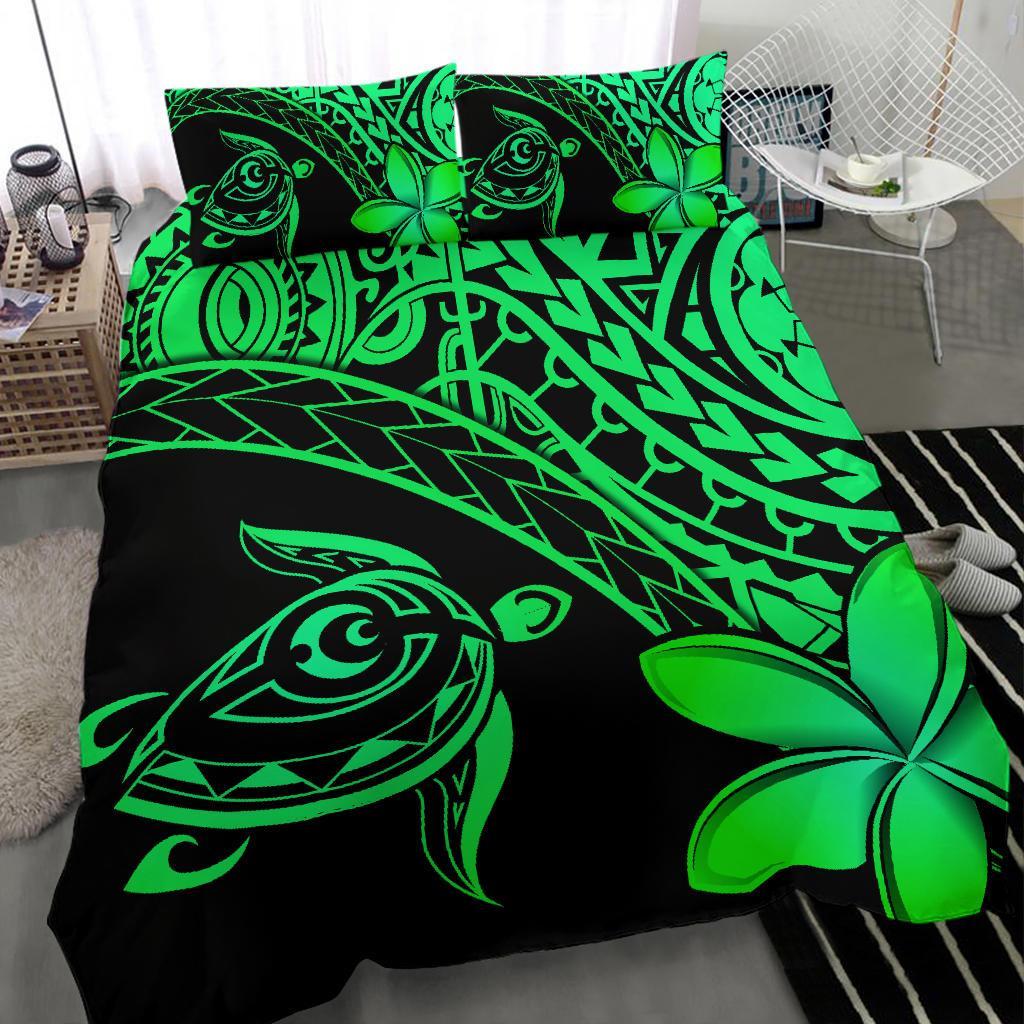 Tahiti Tribal Turtle Plumeria Bedding Set - Green - Vibe Hoodie Shop