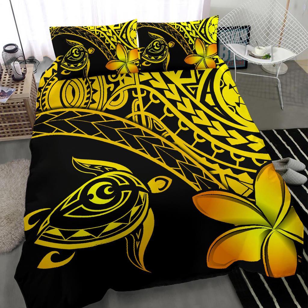 Tahiti Tribal Turtle Plumeria Bedding Set - Yellow - Vibe Hoodie Shop