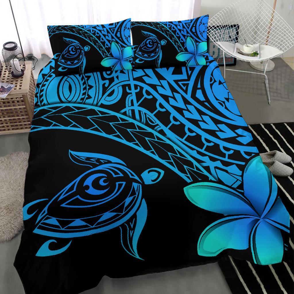 Tahiti Tribal Turtle Plumeria Bedding Set - Blue - Vibe Hoodie Shop