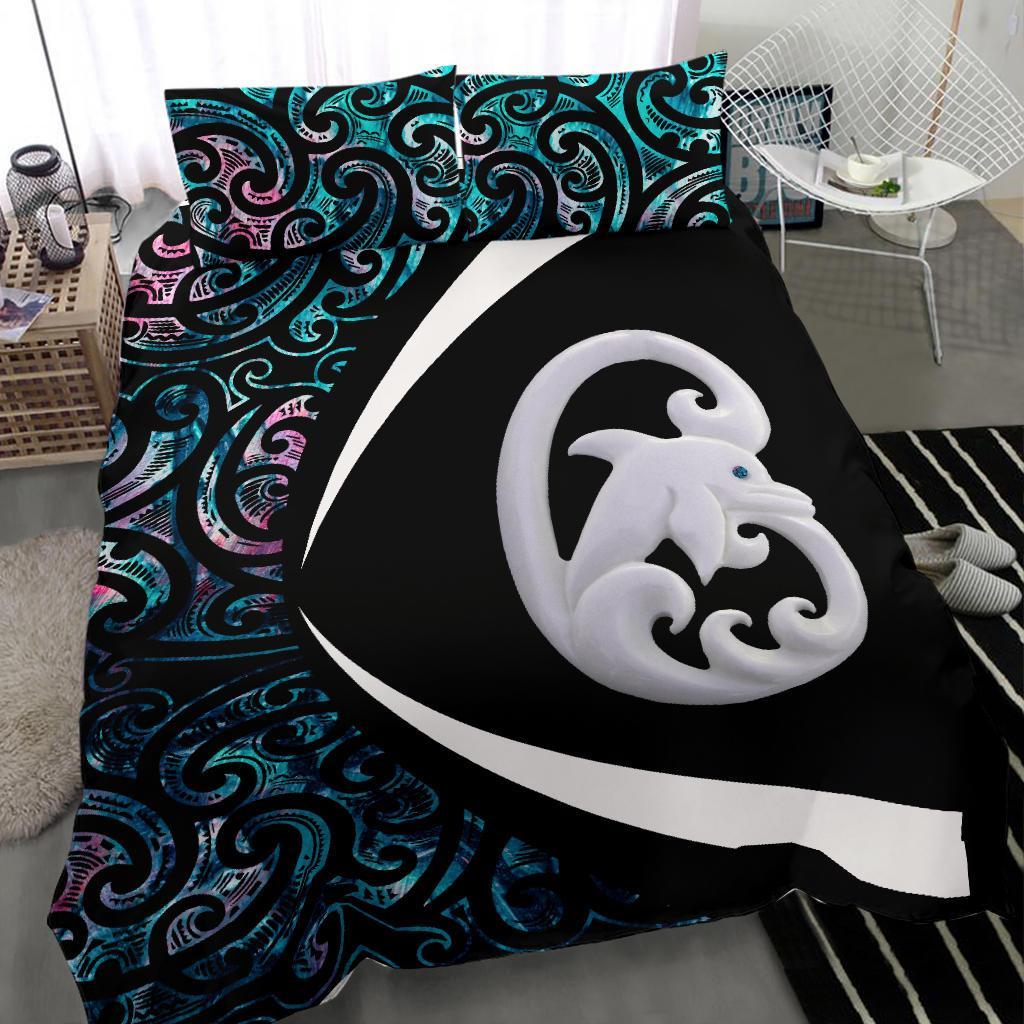 Aotearoa Maori Dolphin Bedding Set, Koru Aihe Paua Shell Duvet Covers - Vibe Hoodie Shop