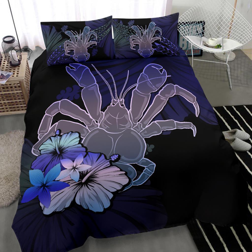 Niue Bedding Set - Purple Blue Coconut Crab And Hibiscus - Vibe Hoodie Shop