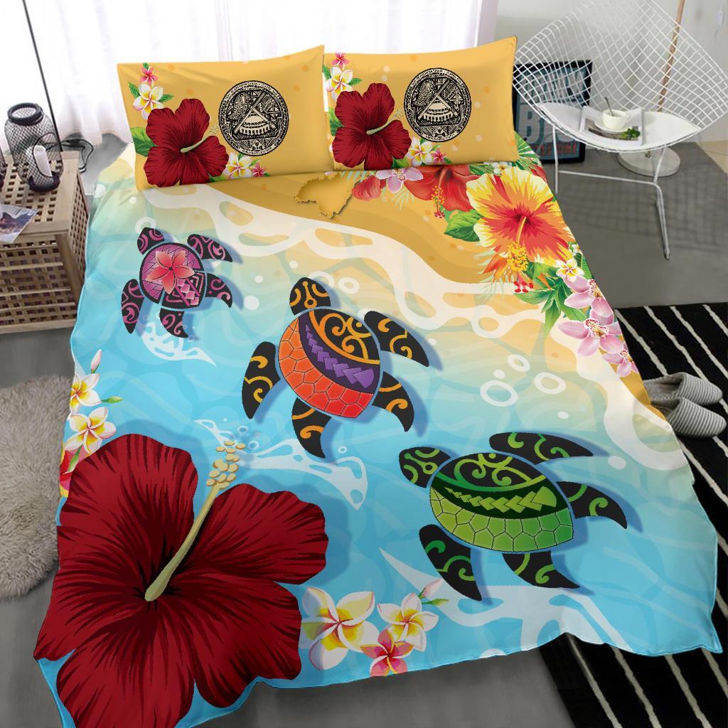 American Samoa Bedding Set - Turtle Polynesian Hibiscus - Vibe Hoodie Shop