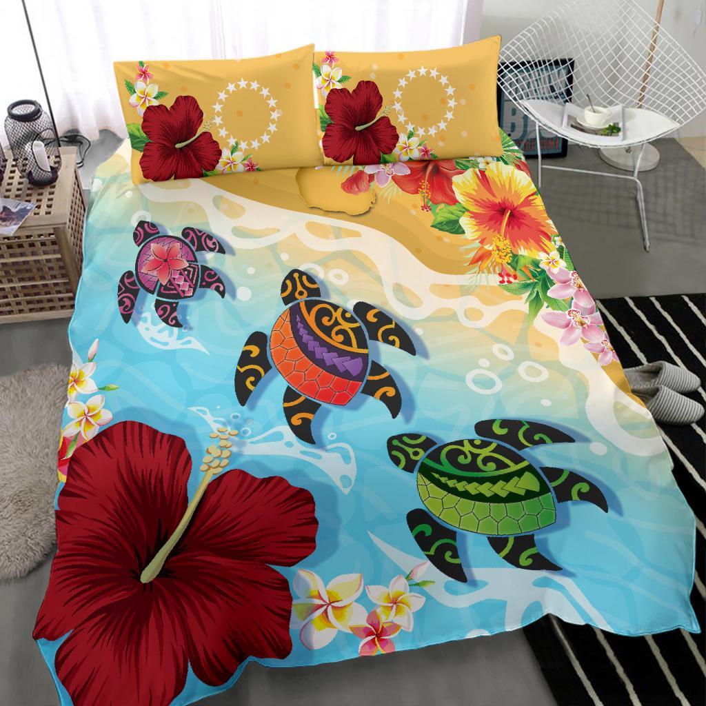 Cook Islands Bedding Set - Turtle Polynesian Hibiscus - Vibe Hoodie Shop