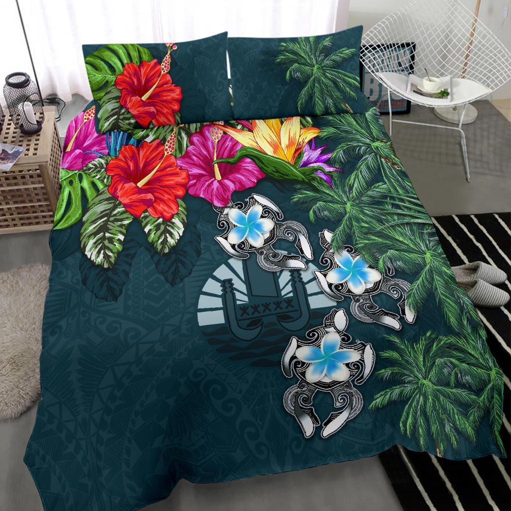 Tahiti Bedding Set - Hibiscus Turtle Tattoo Blue - Vibe Hoodie Shop