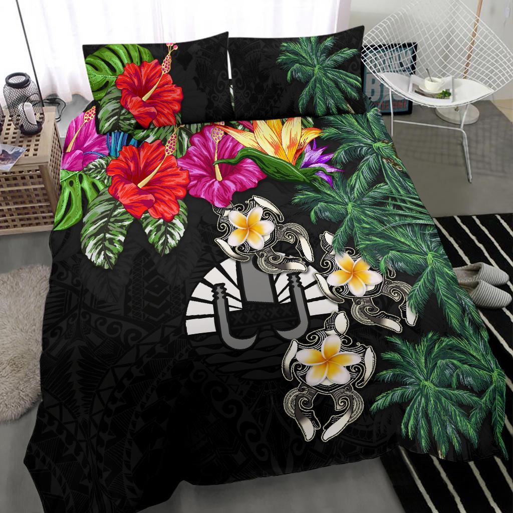 Tahiti Bedding Set - Hibiscus Turtle Tattoo Black - Vibe Hoodie Shop