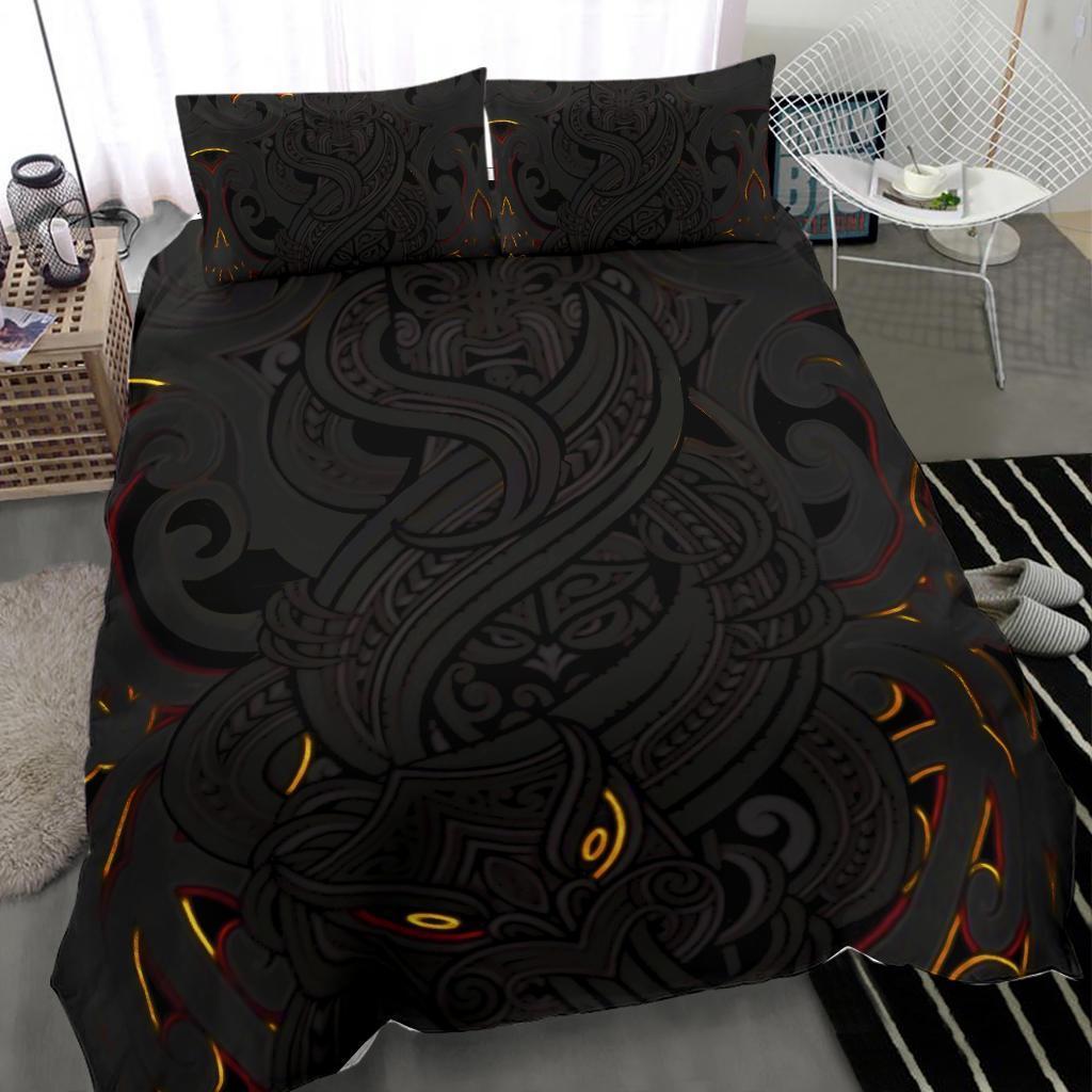 New Zealand Bedding Set, Maori Gods Tumatauenga (God Of War) - Black - Vibe Hoodie Shop