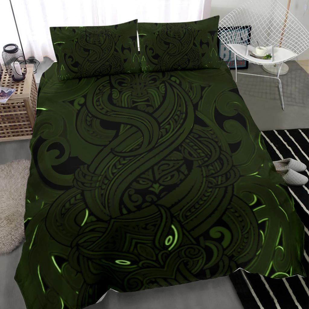 New Zealand Bedding Set, Maori Gods Tumatauenga (God Of War) - Green - Vibe Hoodie Shop