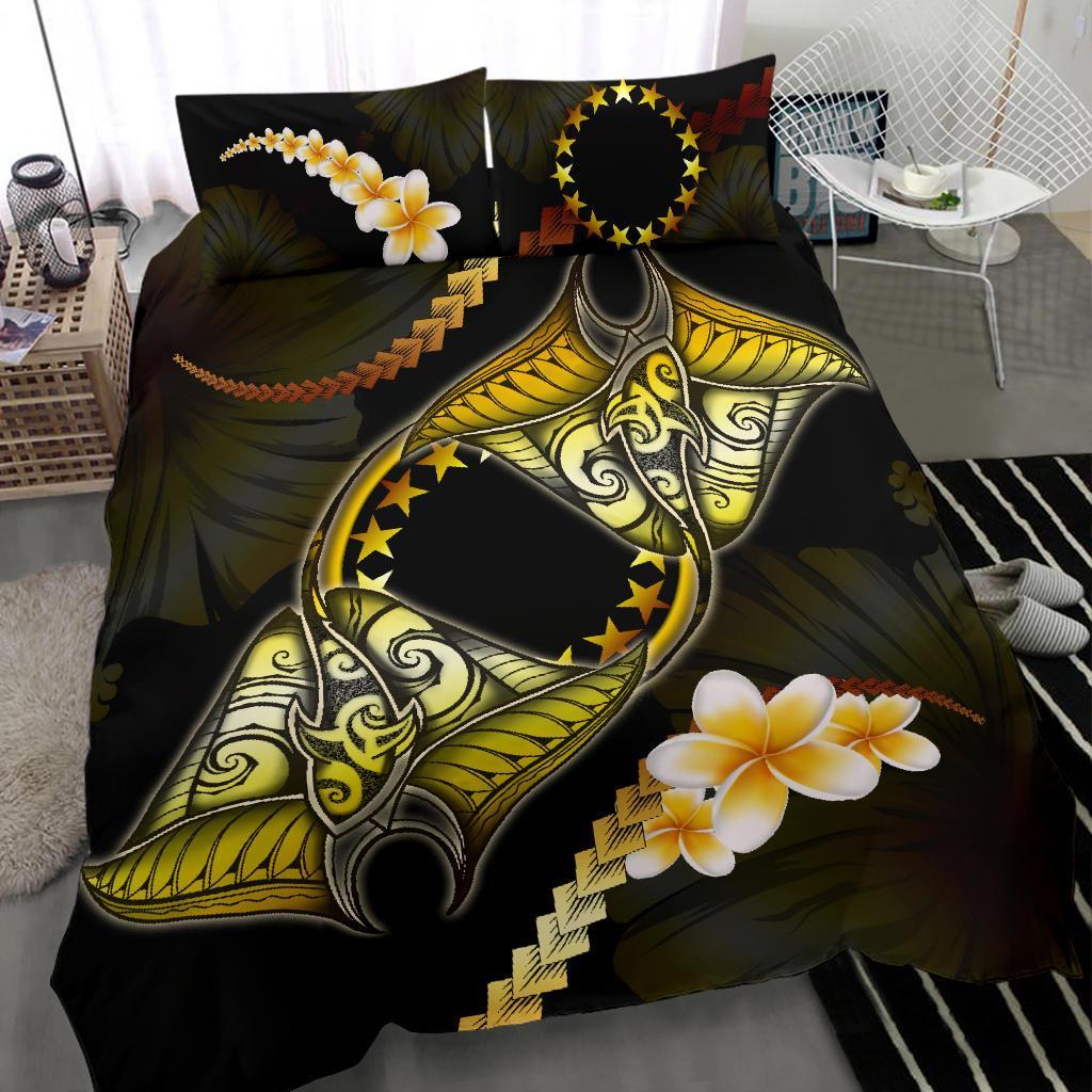 Cook Islands Bedding Set Plumeria - Polynesian Manta Ray Yellow - Vibe Hoodie Shop