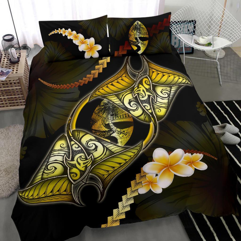 Guam Bedding Set Plumeria - Polynesian Manta Ray Yellow - Vibe Hoodie Shop