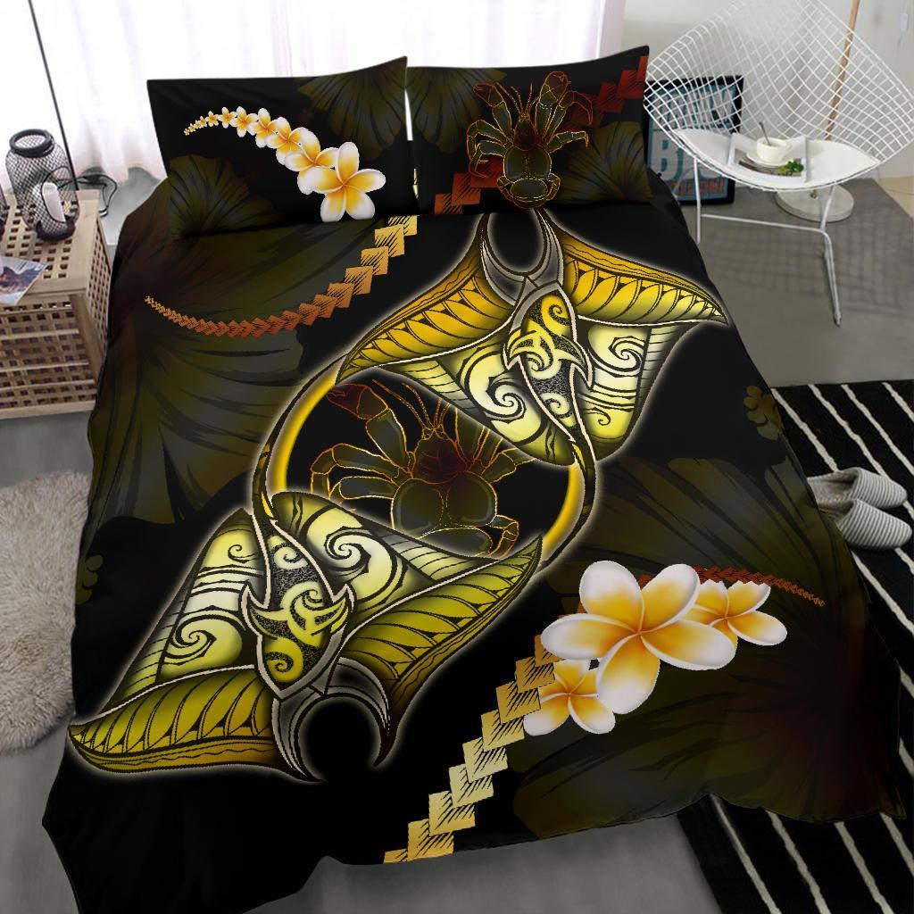 Niue Bedding Set Plumeria - Polynesian Manta Ray Yellow - Vibe Hoodie Shop