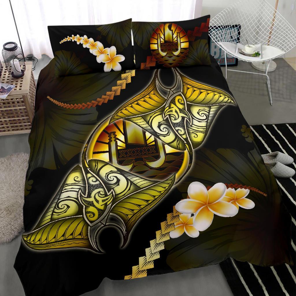 Tahiti Bedding Set Plumeria - Polynesian Manta Ray Yellow - Vibe Hoodie Shop