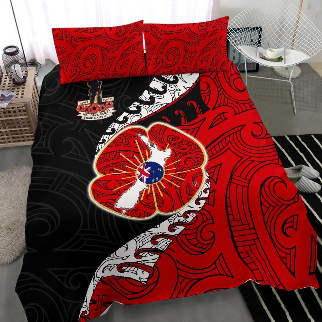 ANZAC New Zealand Bedding Set - Lest We Forget Poppy Map Silver Fern Nz - Vibe Hoodie Shop