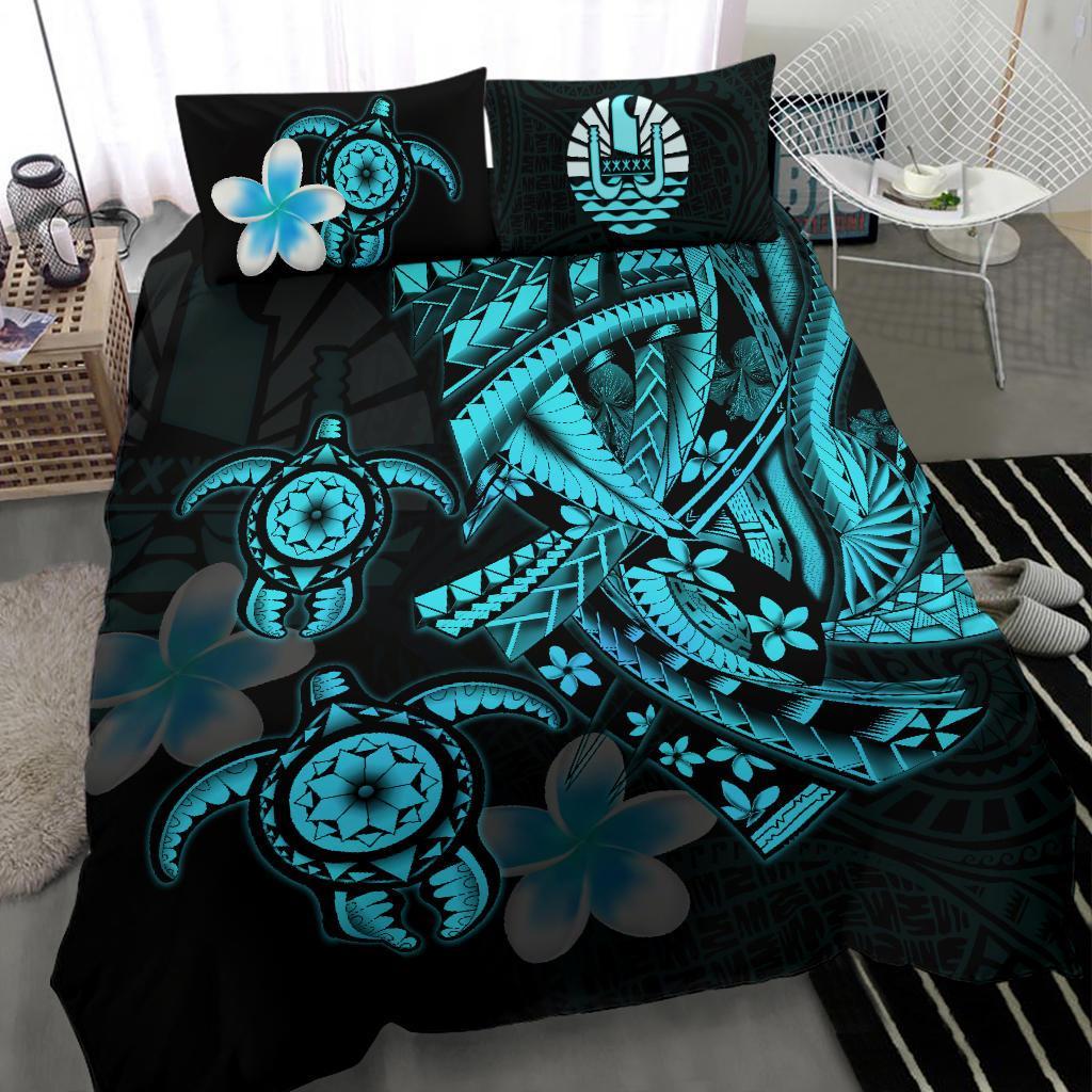 Tahiti Bedding Set - Polynesian Plumeria Turtle Tattoo - Vibe Hoodie Shop