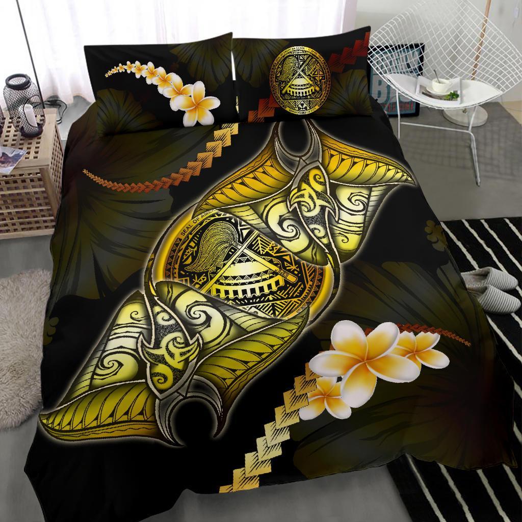 American Samoa Bedding Set - Polynesian Manta Ray Yellow - Vibe Hoodie Shop