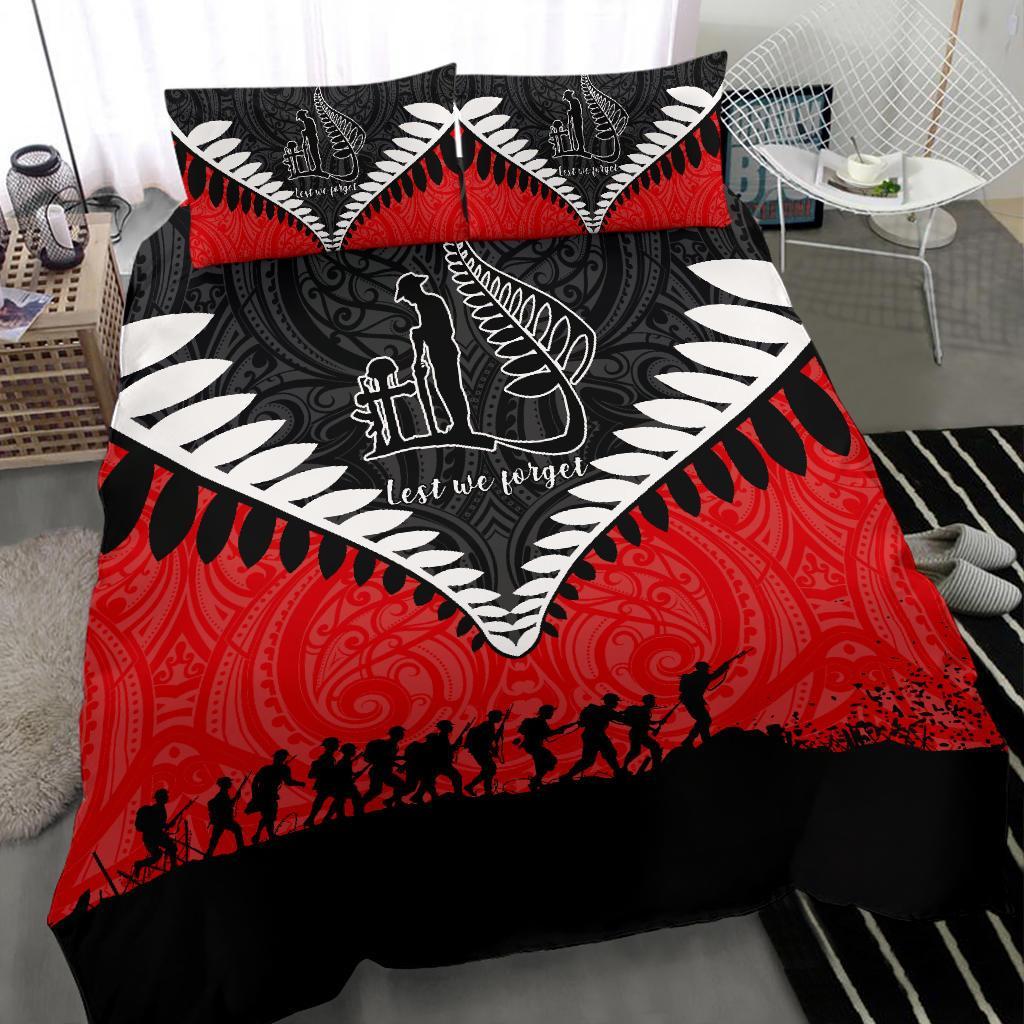 New Zealand ANZAC Bedding Set, Lest We Forget Silver Fern Duvet Cover And Pillow Case Red - Vibe Hoodie Shop