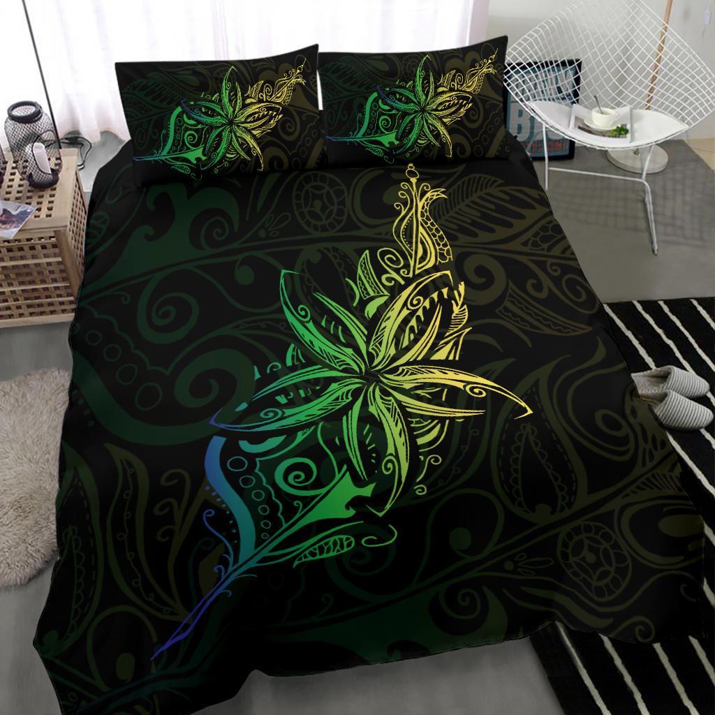 Light Silver Fern New Zealand Bedding Set, Frangipani Tattoo Duvet Covers - Green - Vibe Hoodie Shop