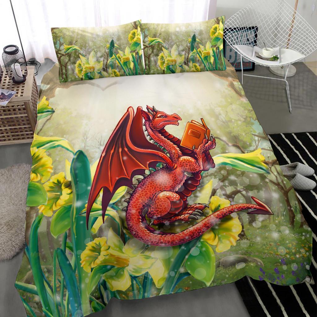 Wales Bedding Set - Dragon With Flowers - Vibe Hoodie Shop