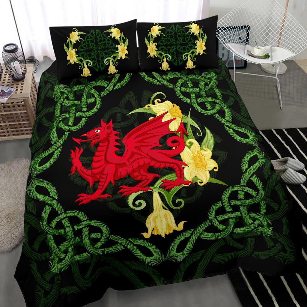 Wales Bedding Set - Dragon Daffodil Celtic - Vibe Hoodie Shop