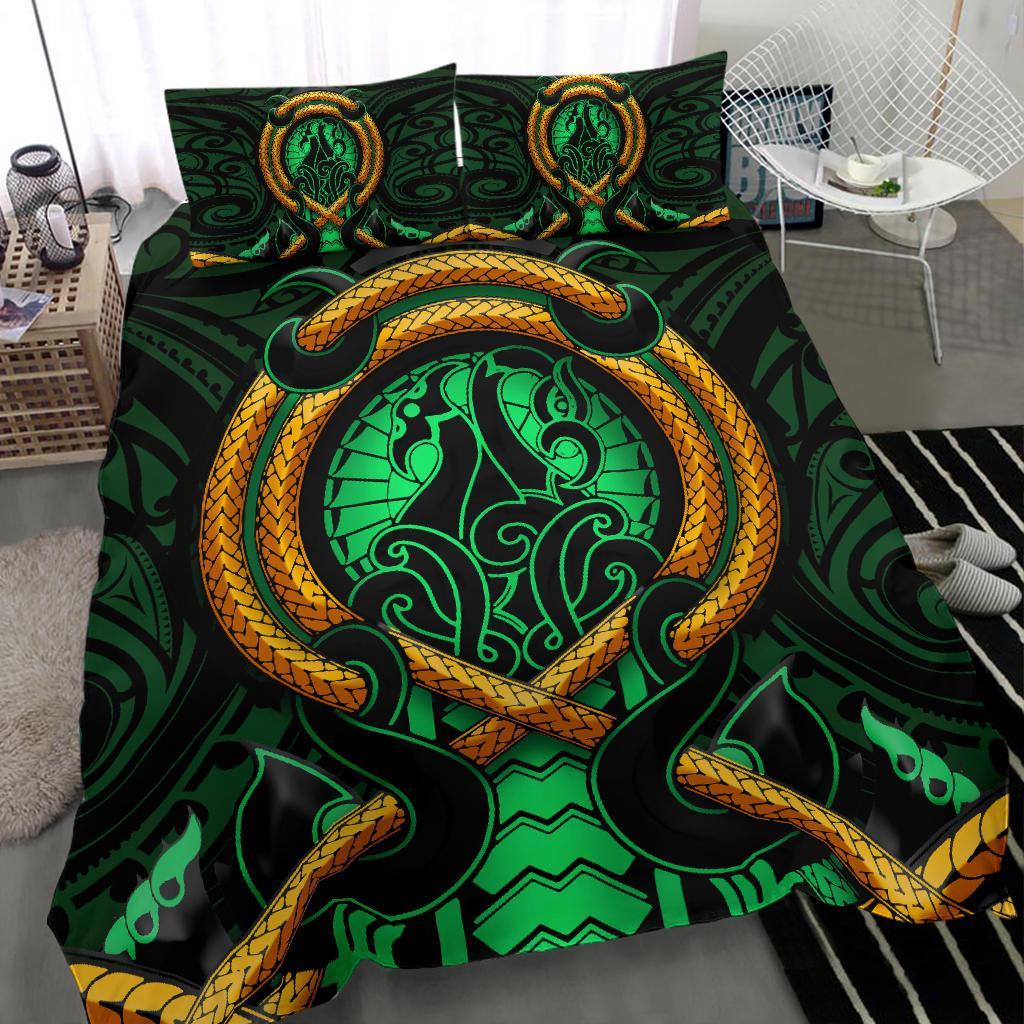 Maori New Zealand Bedding Set Manaia Green Duvet Cover And Pillow Case - Vibe Hoodie Shop